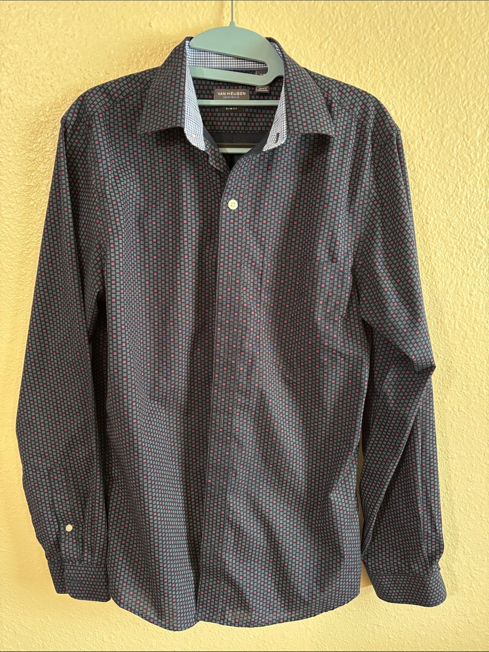 Van Heusen Men's Long-Sleeve Patterned Shirt - Size S 14-14.5 Slim Fit